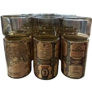 Vintage Kraftware Henry Miller Insulated Tumblers World Map Liquor Label Set 9